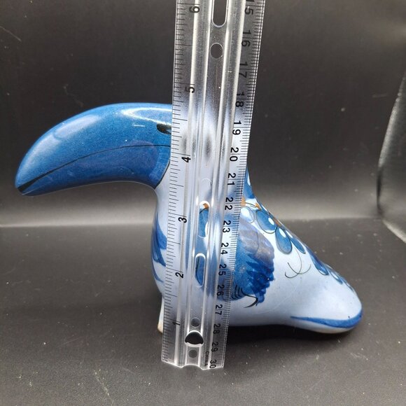 Ken Edwards Hand-Painted Mexican Ceramic Toucan Bird Figurine Floral Blue Brown - Picture 6 of 8